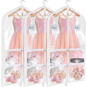 3 Pack Clear PVC Dance Costume Garment Bags 40 Inch Zipper Pockets Competition